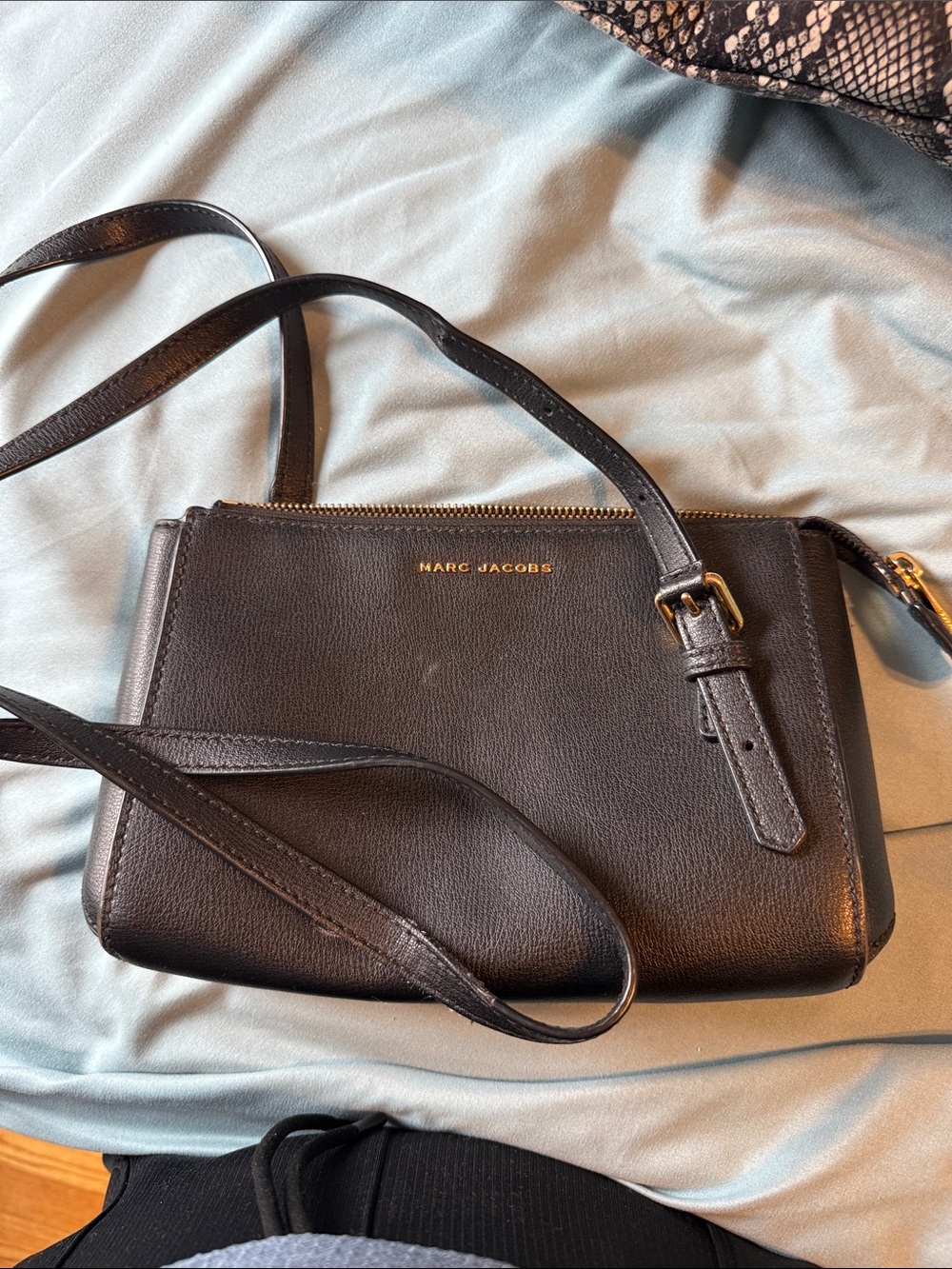 Marc Jacobs Black Pebbled Leather Crossbody with Gold Hardware